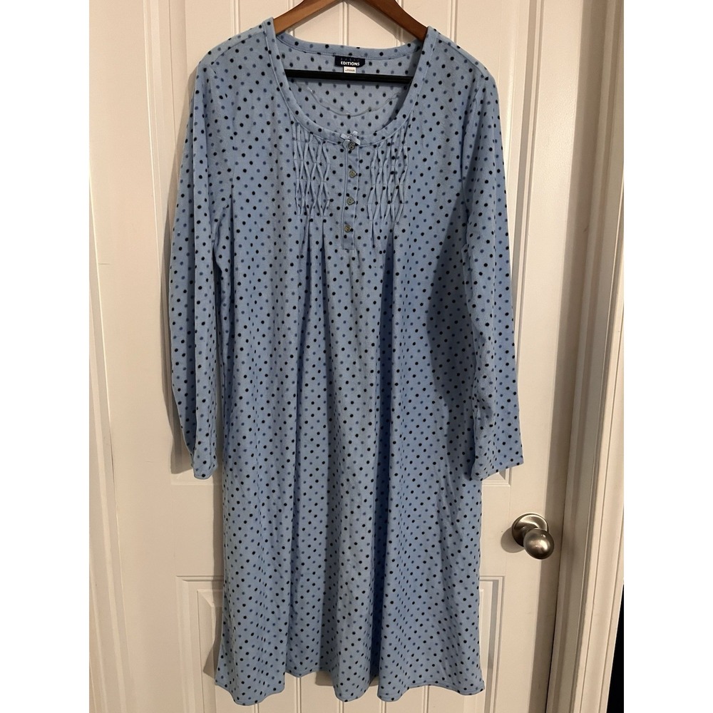 NWT Vintage Basic Editions Blue Dot Soft Fleece Nightgown Womens XL‎ Cozy 205